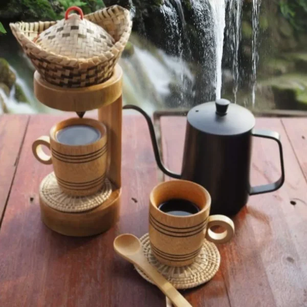 Handmade natural bamboo coffee dripper set, Coffee maker, Pour Over Coffee Drip.