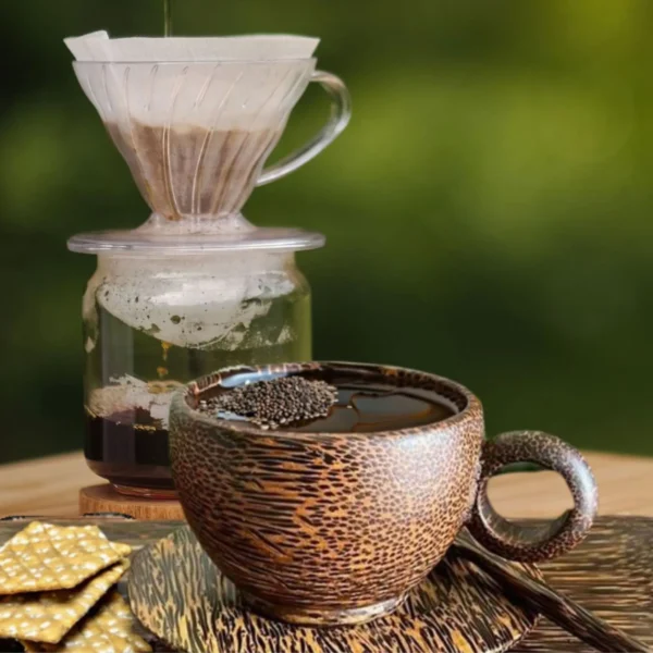 Coffee cup tea cup natural wood smooth caffeine addict present drink nature with our handcrafted wooden coffee, Sugar palm wood.