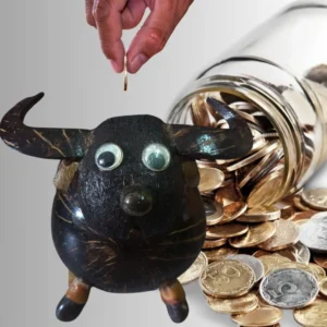 Coconut Shell Buffalow, Piggy Bank Coin Bank Crafted. Each one is unique.