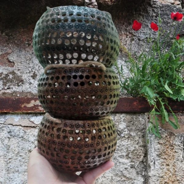 Set 3 PCS Coconut flower pots, hanging pots, for Indoor and Outdoor Flowers, hanging basket, Gift.