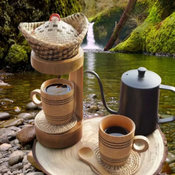 Handmade natural bamboo coffee dripper set, Coffee maker, Pour Over Coffee Drip.
