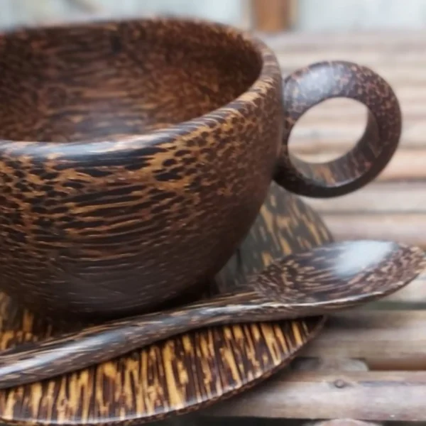 Coffee cup tea cup natural wood smooth caffeine addict present drink nature with our handcrafted wooden coffee, Sugar palm wood.
