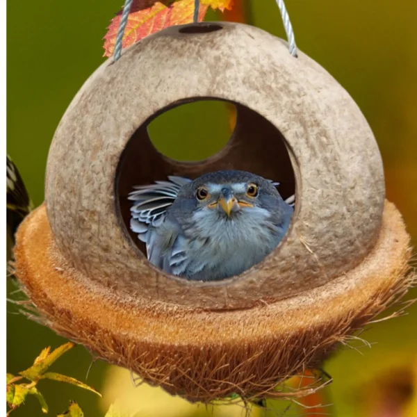 Bird house, Natural Coconut shell bird nest Handmade,