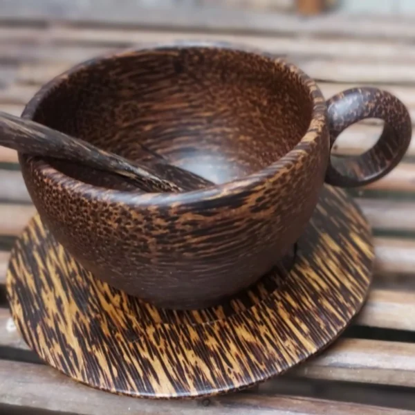 Coffee cup tea cup natural wood smooth caffeine addict present drink nature with our handcrafted wooden coffee, Sugar palm wood.