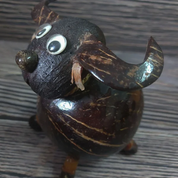 Coconut Shell Buffalow, Piggy Bank Coin Bank Crafted. Each one is unique.