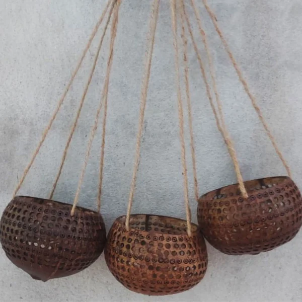 Set 3 PCS Coconut flower pots, hanging pots, for Indoor and Outdoor Flowers, hanging basket, Gift.
