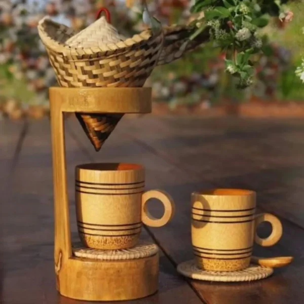 Handmade natural bamboo coffee dripper set, Coffee maker, Pour Over Coffee Drip.
