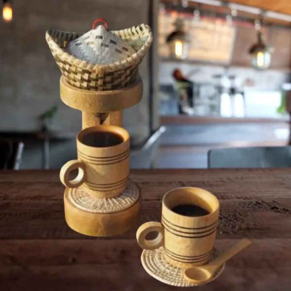 Handmade natural bamboo coffee dripper set, Coffee maker, Pour Over Coffee Drip.