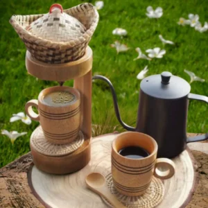 Handmade natural bamboo coffee dripper set, Coffee maker, Pour Over Coffee Drip.