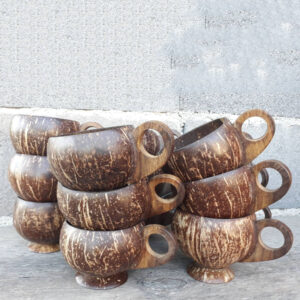 Set 3 PCS  Real natural coconut shell coffee/tea cup wooden handle, handcraft rustic style, Eco friendly, Natural colour.