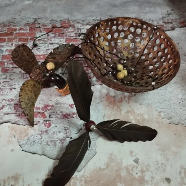 Birds wood carved mobile hanging planter