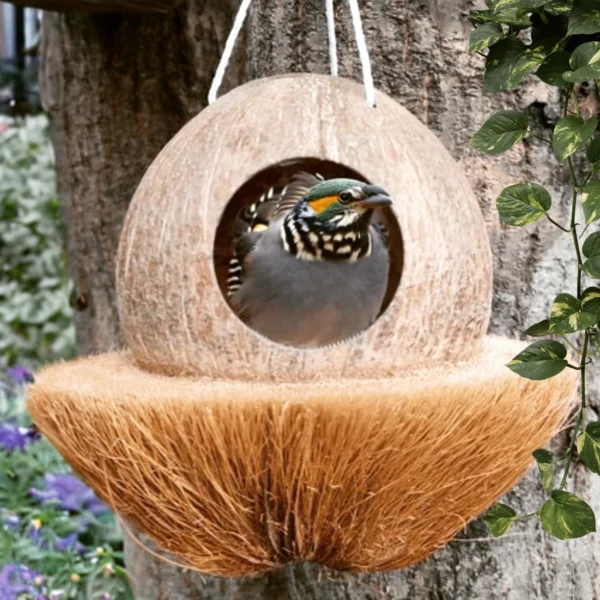 Bird house, Natural Coconut shell bird nest Handmade,