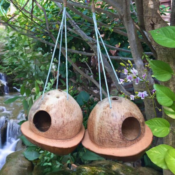 Bird feeder, Bird house, Natural Coconut shell bird nest Handmade, squirrel house for the outdoors, bird cage,