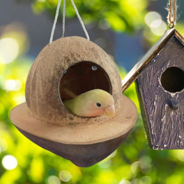 Bird feeder, Bird house, Natural Coconut shell bird nest Handmade, squirrel house for the outdoors, bird cage,