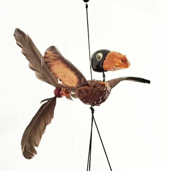 Birds wood carved mobile hanging planter