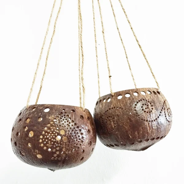 Set 2 Pcs Coconut Shell Hanging Pot Planter, planters and pots unique, potholders, potholders handmade,