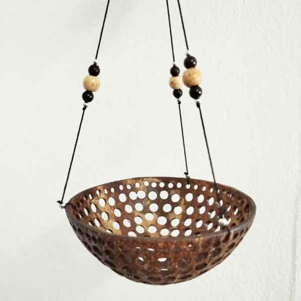 Birds wood carved mobile hanging planter