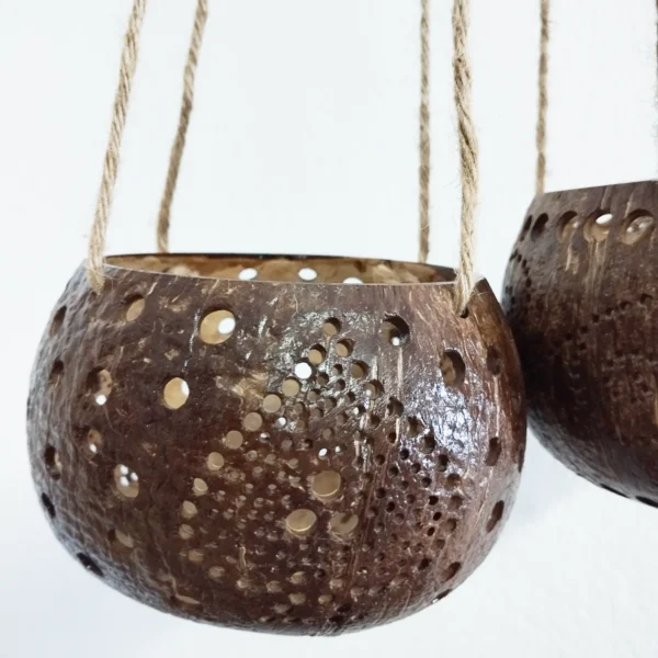Set 2 Pcs Coconut Shell Hanging Pot Planter, planters and pots unique, potholders, potholders handmade,