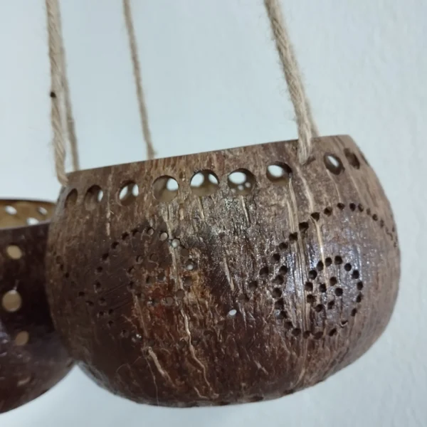 Set 2 Pcs Coconut Shell Hanging Pot Planter, planters and pots unique, potholders, potholders handmade,