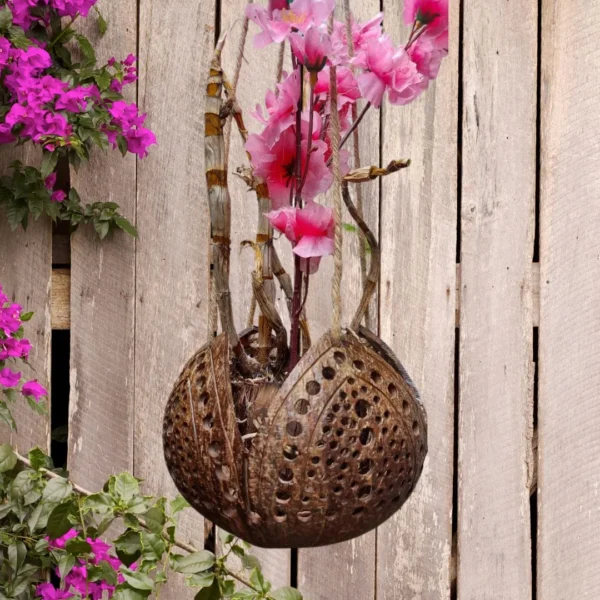 Medium Size Multifunctions Handicraft Coconut Shell Hanging Planter Pots