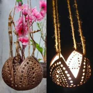 Medium Size Multifunctions Handicraft Coconut Shell Hanging Planter Pots