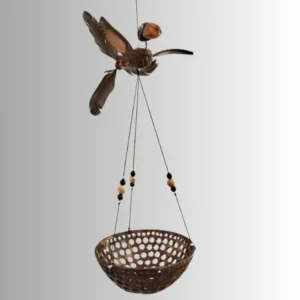 Birds wood carved mobile hanging planter