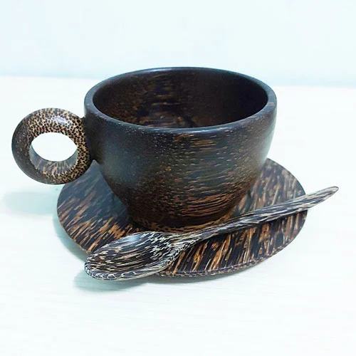 Coffee cup tea cup natural wood smooth caffeine addict present drink nature with our handcrafted wooden coffee, Sugar palm wood.