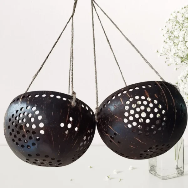 Set 2 Pcs pots for plants indoor, Large Size Handicraft Coconut Shell Hanging Planter Pots/pots for plants indoor with drainage/pots hanger.