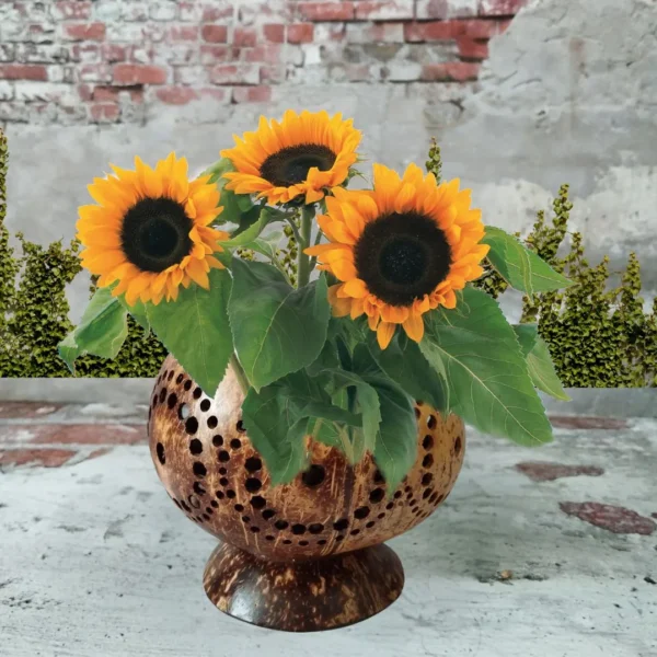 Large size coconut shell planter pots, Perfect decoration gift Idea, Flower holders, Pot & base handcrafted from a reclaimed coconut shell.
